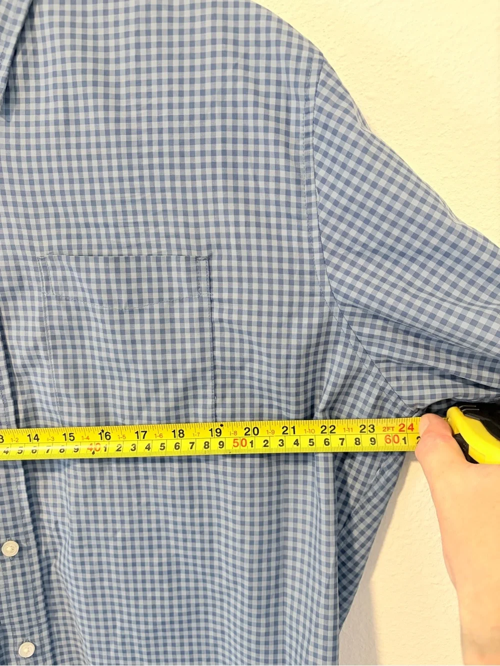 Eddie Bauer Men TL Wrinkle Free Relaxed Fit Long Sleeve Gingham Shirt Blue